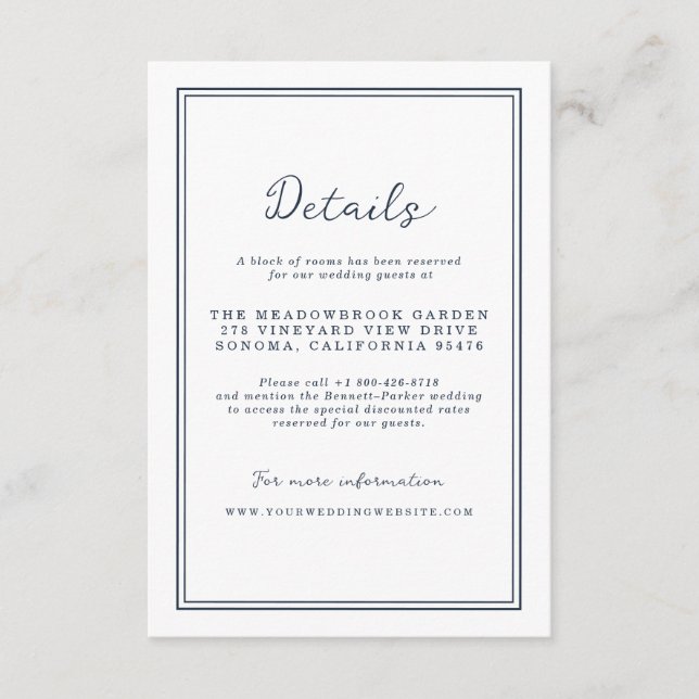 Nautical Navy Stripe Wedding Details Card Begleitkarte (Vorderseite)