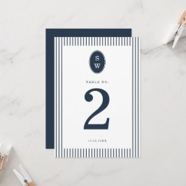 Nautical Navy Stripe Wedding Table Number Card Einladung