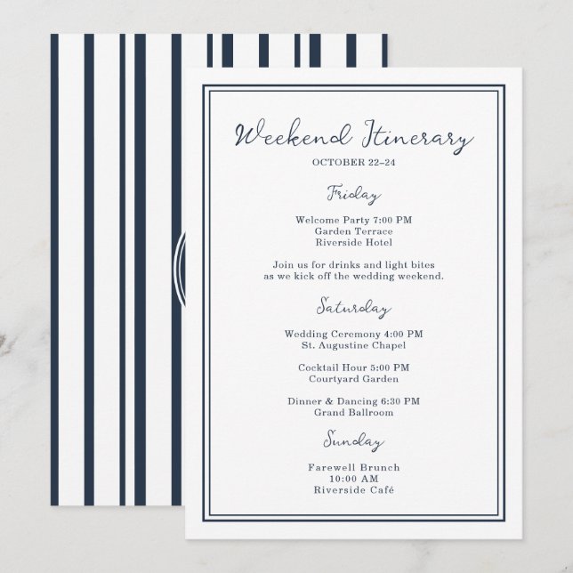 Nautical Navy Wedding Weekend Itinerary Card Einladung (Vorne/Hinten)