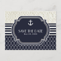 Nautical Navy & White Beach Hochzeit Save the Date