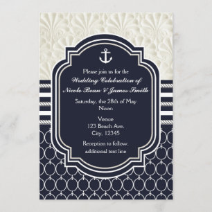 Nautical Navy & White Elegant Beach Hochzeit Einladung