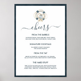 Nautical Navy & White Wedding Bar Menu Poster