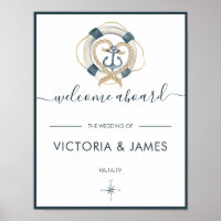 Nautical Navy & White Wedding Welcome Poster