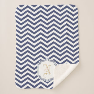 Nautical Navy Zickzack Monogramat Sherpadecke