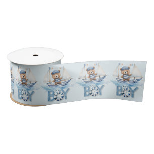Nautical Niedlich Teddy Bear Blue Boat Es ist ein  Satinband