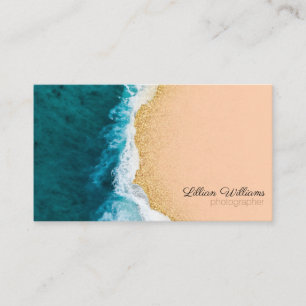 Nautical Ocean Aquamarin Waves Gold Glitzer Ombre  Visitenkarte