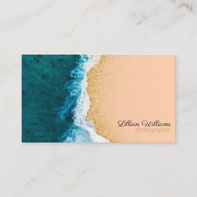 Nautical Ocean Aquamarin Waves Gold Glitzer Ombre  Visitenkarte (Vorderseite)
