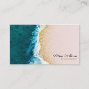 Nautical Ocean Aquamarin Waves Gold Glitzer Ombre Visitenkarte
