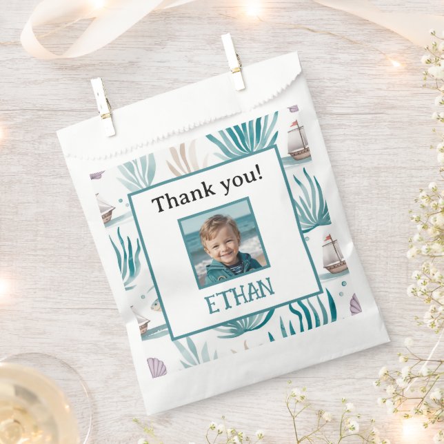 Nautical Ocean Birthday Photo Thank You Geschenktütchen (Ausgeschnitten)