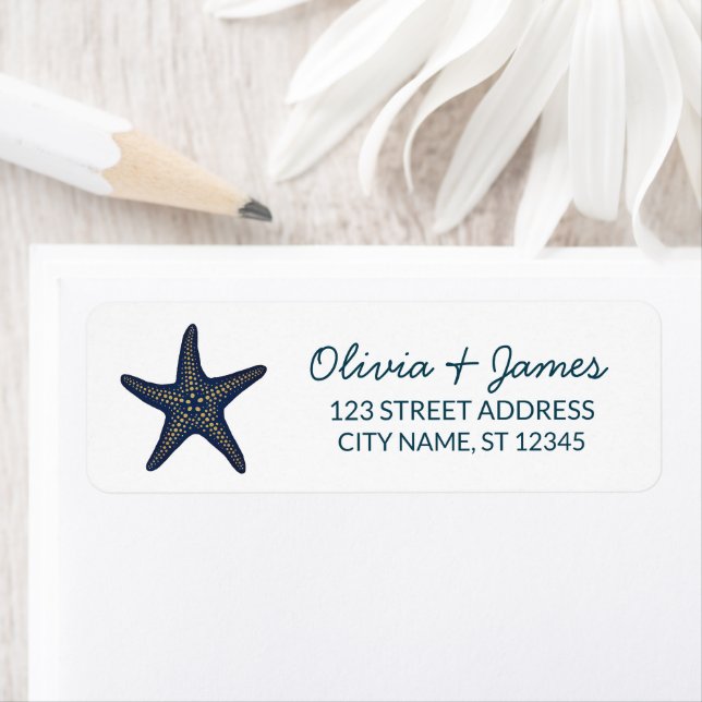 Nautical Ocean Starfish Navy Blue Return Address   (Insitu)
