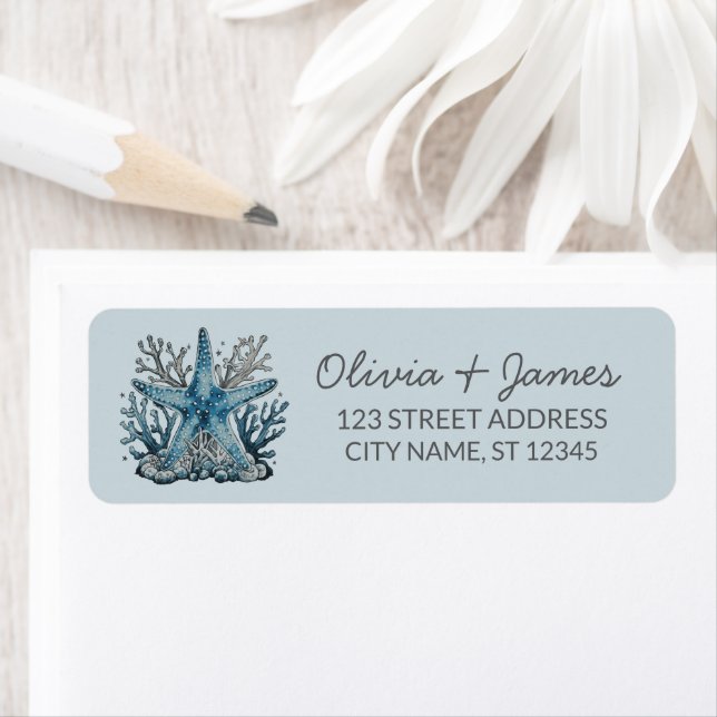 Nautical Ocean Starfish Navy Blue Return Address   (Insitu)