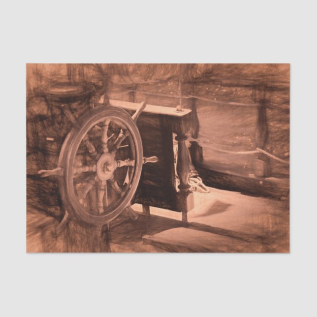 Nautical Ocean Vintag Navy Schiff Braun Küstenart Seidenpapier (Vorderseite)