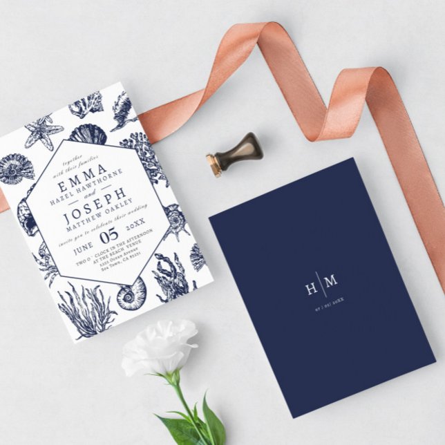 Nautical Oceanic Classic dunkelmeerblaue Hochzeit Einladung (Von Creator hochgeladen)