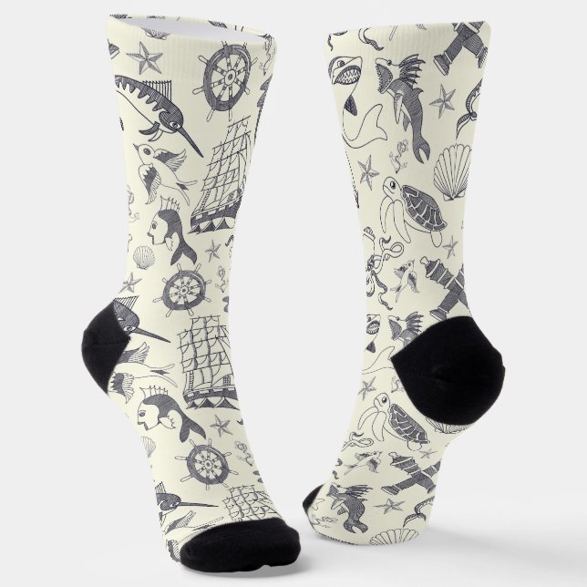 Nautical Old Sailor Tattoos Gemustert Socken (Gewinkelt)
