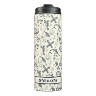 Nautical Old Sailor Tattoos Gemustert Thermosbecher