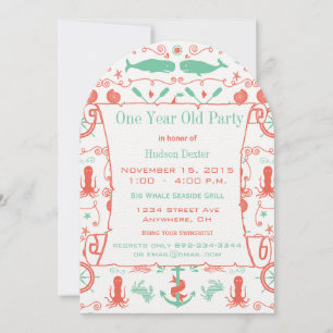 Nautical One Year Old Birthday Korallen Minze Einladung