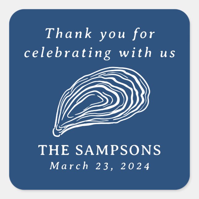 Nautical Oyster Muschel Wedding Vielen Dank Quadratischer Aufkleber (Vorderseite)