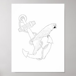 Nautical Parrot Aduloring Poster