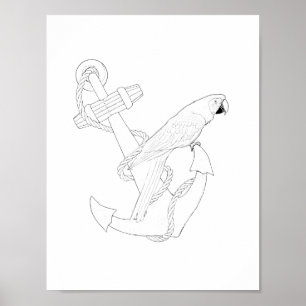 Nautical Parrot Aduloring Poster