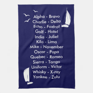 Nautical Phonetic Alphabet Navy Blue Yachting Geschirrtuch