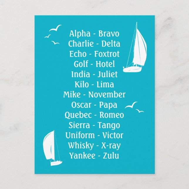 Nautical Phonetic Alphabet Trainee Sailer Postkarte (Vorderseite)