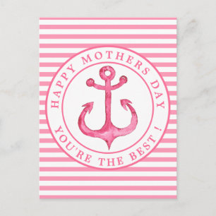 Nautical Pink Anchor Stripter Muttertagskarte Postkarte