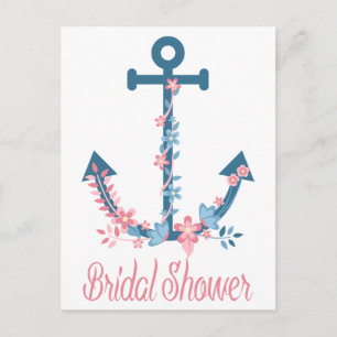 Nautical Pink & Blue Brautparty Anchor Floral Einladungspostkarte