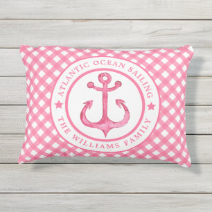 Nautical Pink Gingham Personalisiert Outdoor Pillo Kissen Für Draußen