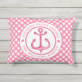 Nautical Pink Gingham Personalisiertes Kissen im F Für Draußen