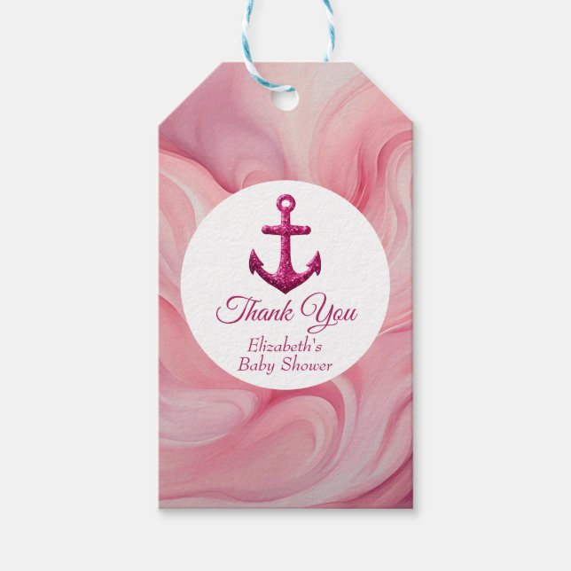 Nautical Pink Sparkle Anchor Baby Dusche Geschenkanhänger (Vorderseite)