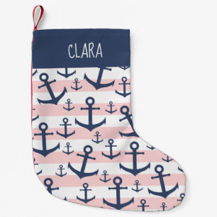Nautical Pink Stripe blaues Ankermuster Kleiner Weihnachtsstrumpf