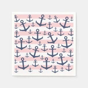 Nautical Pink Stripe blaues Ankermuster Serviette