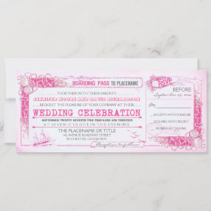 Nautical Pink Wedding Einladung Boarding Pass