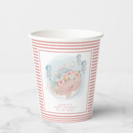 Nautical Pink Whale Jellyfish Girl Baby Dusche Pappbecher