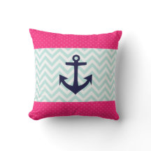Nautical Pink White Minze Zickzack Ankermuster