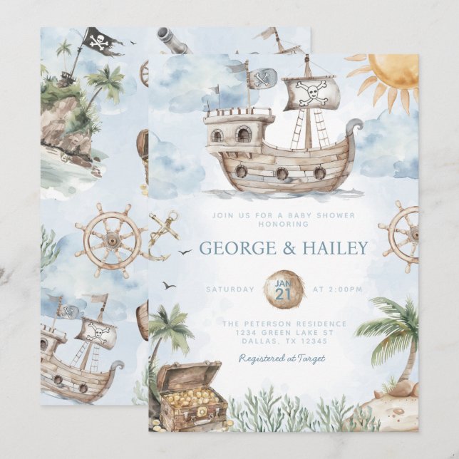 Nautical Pirate Baby Shower Einladung (Vorne/Hinten)