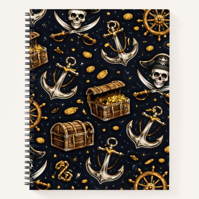 Nautical Pirate Pattern Notebook Notizbuch (Vorderseite)