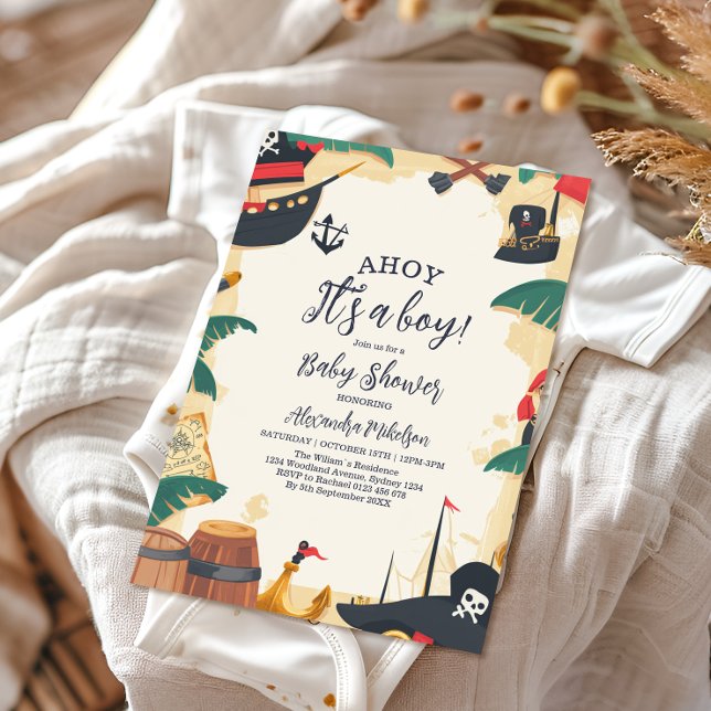 Nautical Pirate Ship Ahoy Es ist eine Baby-Dusche Einladung (Von Creator hochgeladen)