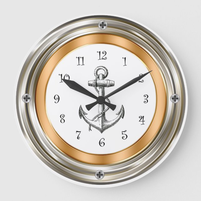 Nautical Porthole Design Wall Clocks Große Wanduhr (Vorderseite)