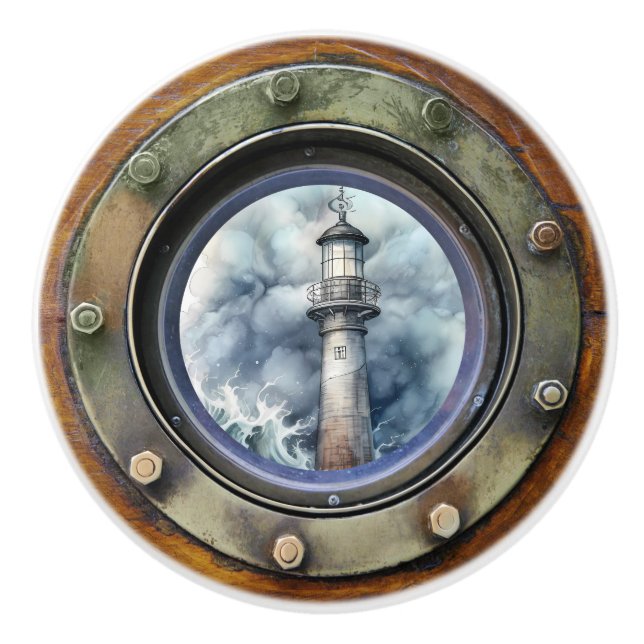 Nautical Porthole Lighthouse Keramik Drawer Knobs Keramikknauf (Vorderseite)