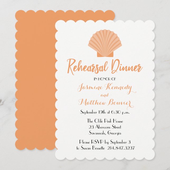 Nautical Probe Dinner Orange Seashell Wedding Einladung (Vorne/Hinten)