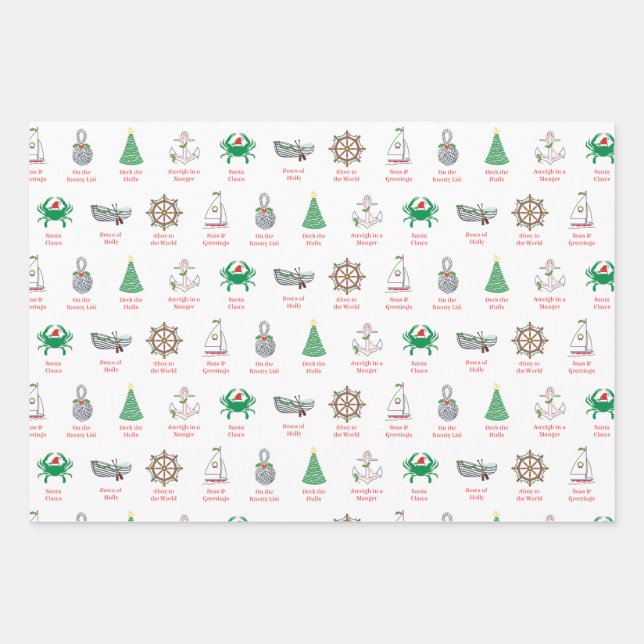 Nautical Pun Christmas Wrapping Paper Geschenkpapier Set (Vorderseite)