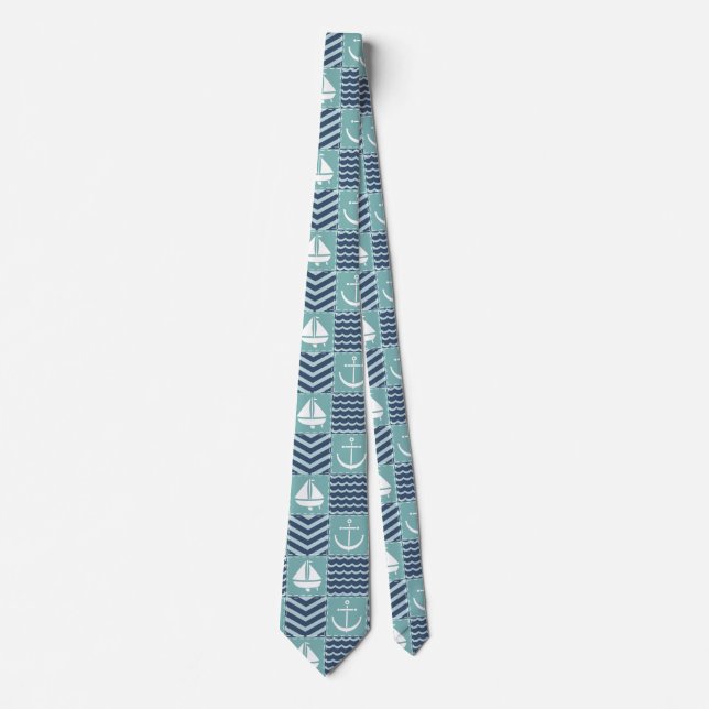 Nautical Quilt Men's Neck Tie Krawatte (Vorderseite)