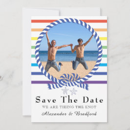Nautical Rainbow Stripe Gay Wedding Save the Date Ankündigung