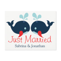 Nautical Red Just Married Wedding Navy Blue Whales