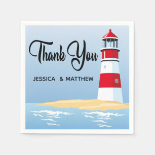 Nautical Red Lighthouse Blue Ocean Wedge / Party Serviette