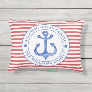 Nautical Red Stripes Personalisiert Outdoor Pillow Kissen Für Draußen