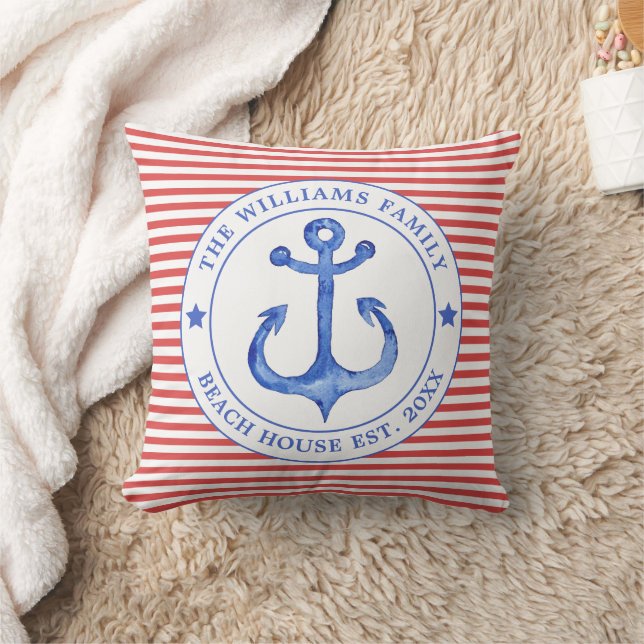 Nautical Red Striping - Family Beach House Kissen (Decke)