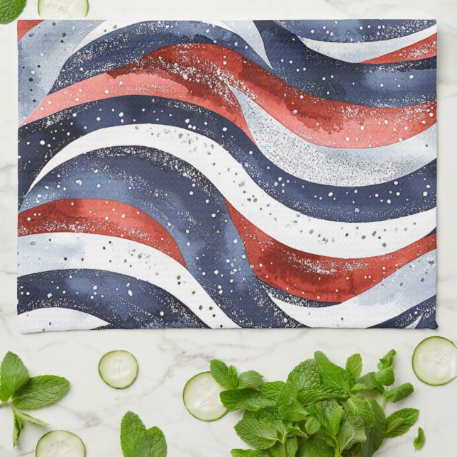 Nautical Red White Blue   Geschirrtuch (Gefaltet)