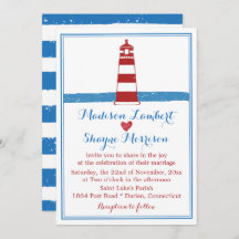 Nautical Red White Lighthouse Blue Stripes Wedding
